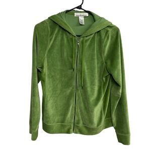 Y2K cozy lounge green velour zip hoodie drawstring sport luxe jacket S